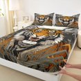 thumbnail image 5 of Manfei Jungle Tiger Full Size Sheets for Girls Women, Wild Leaves Bed Sheets, Orange Green 4-Piece, 1 Flat Sheet, 1 Fitted Sheet and 2 Pillowcases, 5 of 6