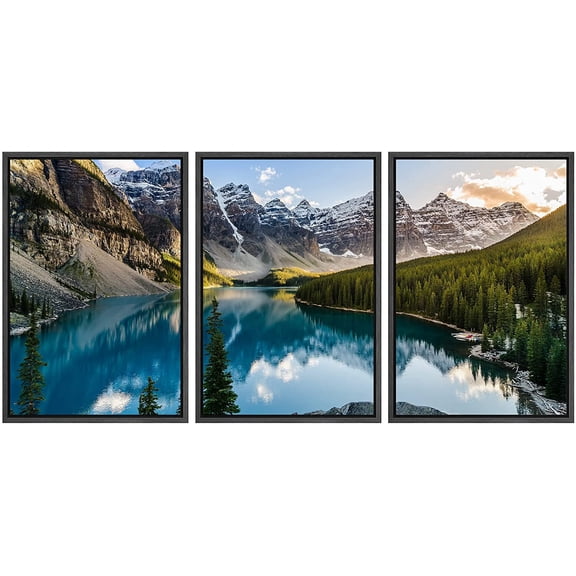 wall26 - 3 Piece Framed Canvas Wall Art - Landscape View of Moraine Lake and Mountain Range at Sunset in Canadian Rocky Mountains - Modern Home Art Stretched and Ready to Hang - 24"x36"x3 B