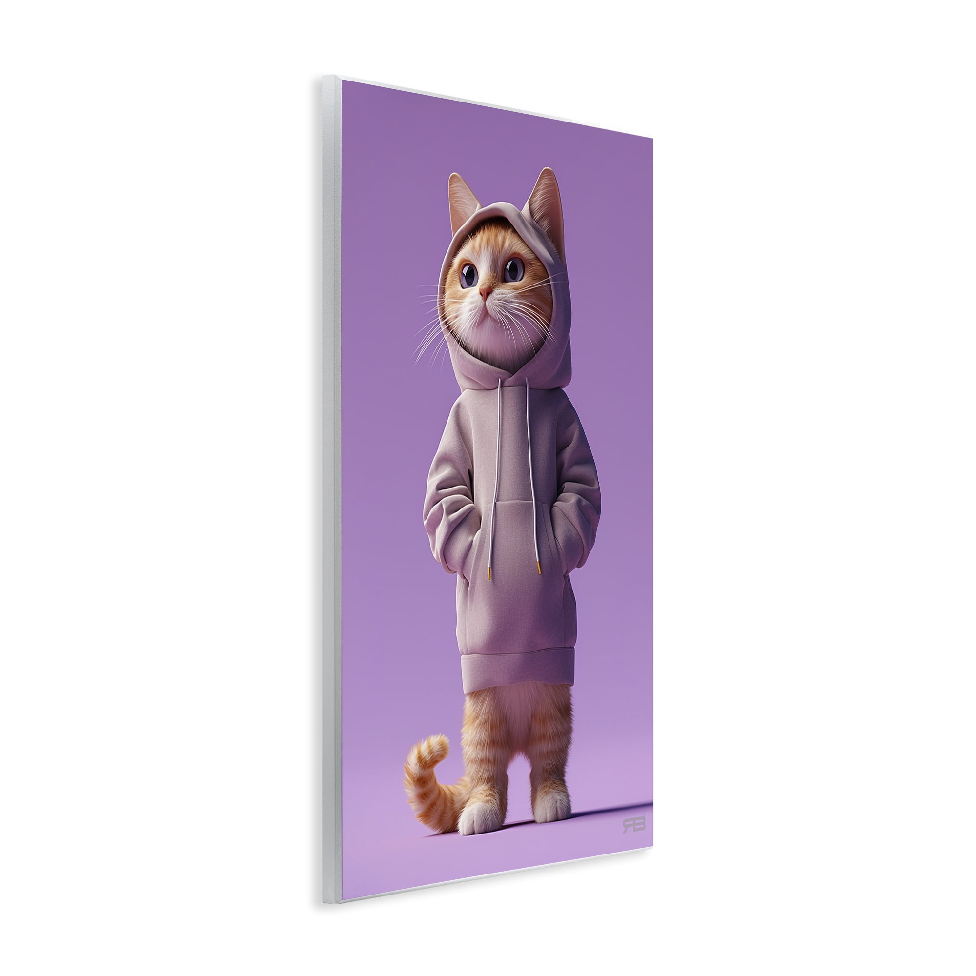 Stupell Industries Trendy Cat in Purple Animals & Insects Painting Unframed Art Print Wall Art, 10 x 15