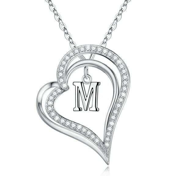 Valentines Day Gifts, S925 Sterling Silver Love Heart Pendant for Women AAAAA Cubic Zirconia Heart Pendant Letter Initial Necklace for Women Jewelry Gifts