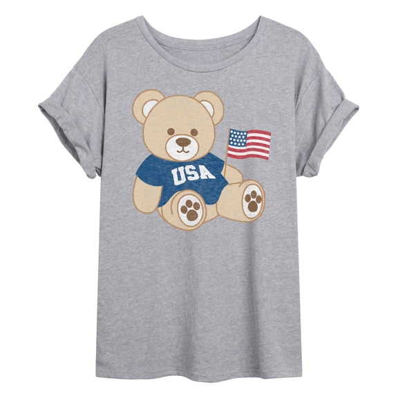 Instant Message - USA Teddy Bear - Juniors Oversized Graphic T-Shirt