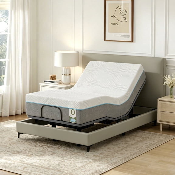 Twin XL Adjustable Bed Frame with 12" White Gel Memory Foam Mattress, Electric Bed Base with Massage, Wireless Remote, Head & Foot Incline, Zero Gravity, USB Ports, Under-Bed LED Light, Easy Assembly