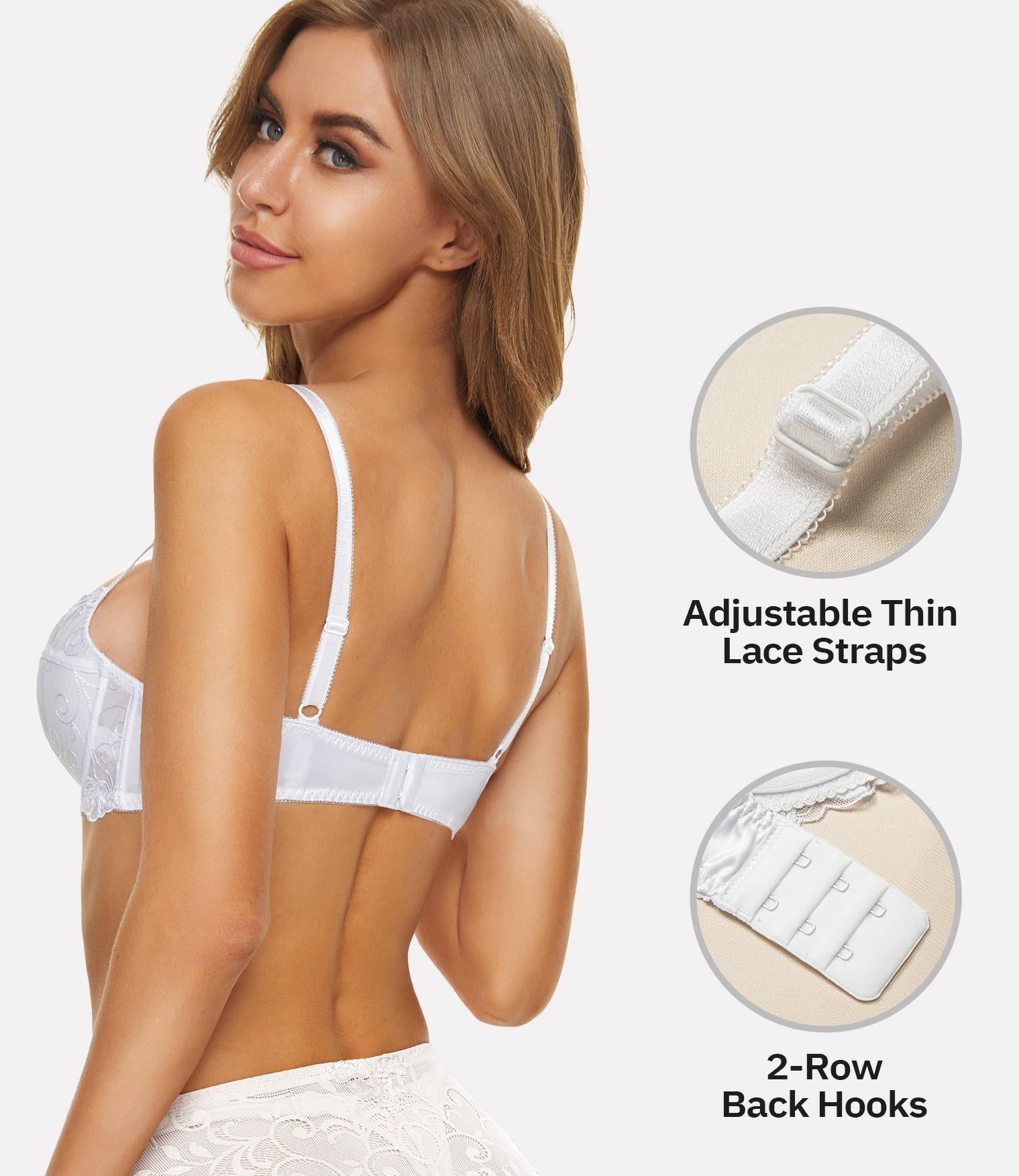 Wingslove Women's Push Up Bra Sexy Lace Balconette Plus Size Full Cup Unpadded Underwire See Through Bra,White 34DD