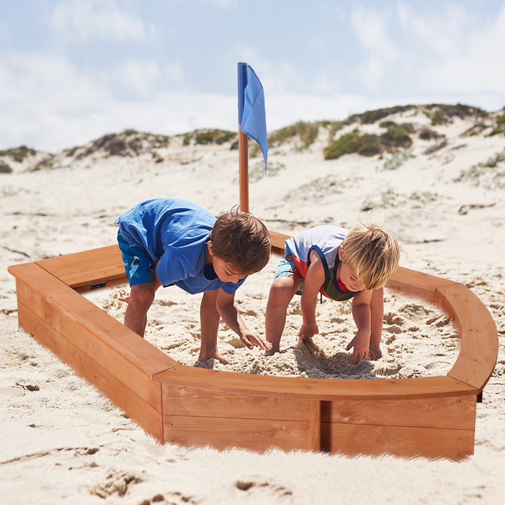 Lowestbest Kids Wooden Sandboat, Children Outdoor Playset with Small Flags for Backyard, Home, Lawn, Garden Lowestbest Kids Wooden Sandboat, Children Outdoor Playset with Small Flags for Backyard, Home, Lawn, Garden