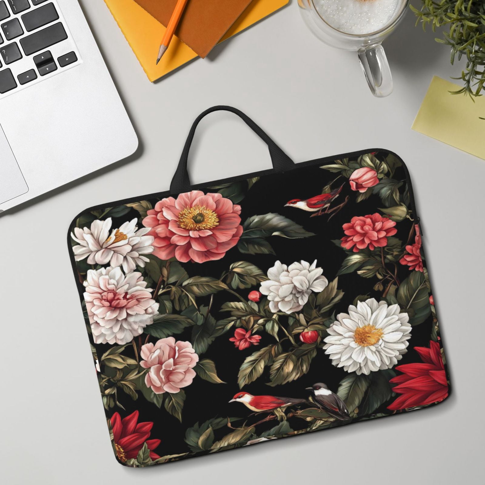 Laptop Sleeve Bag For Women Men 14inch Waterproof Durable Protective Computer Carrying Cover Handle Laptop Case Bag Flowers (6)