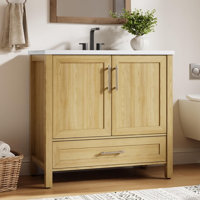 Freestanding Bathroom Vanity with Integrated Sink, Wood Storage Cabinet with Soft Close Doors and Drawer, Modern Floor Standing Vanity Set for Bathroom Organization, Multiple Sizes Colors Available