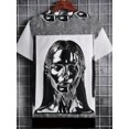 thumbnail image 3 of Men's short-sleeved T-shirt with metallic chrome female pattern design and silver black color scheme for a comfortable and long-lasting fit, 3 of 6
