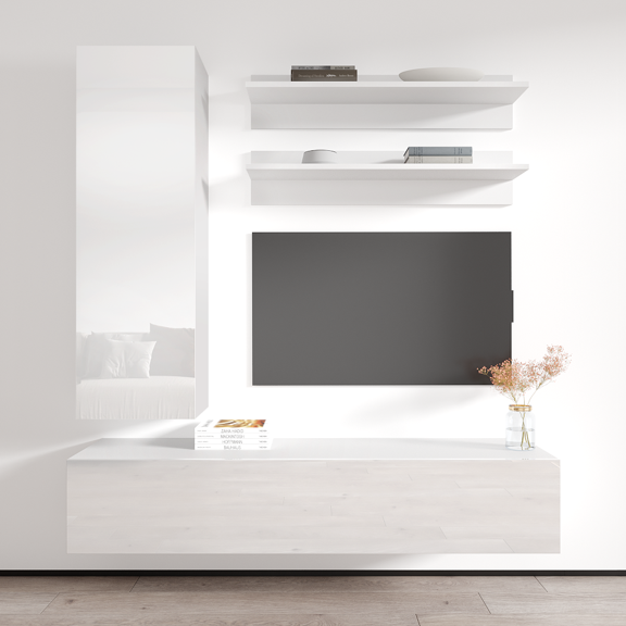Wall Mounted Floating Modern Entertainment Center Fly H, White, H1
