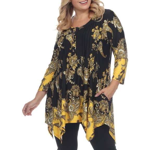 White Mark Women's Plus Size Paisley Tunic Top with Pockets