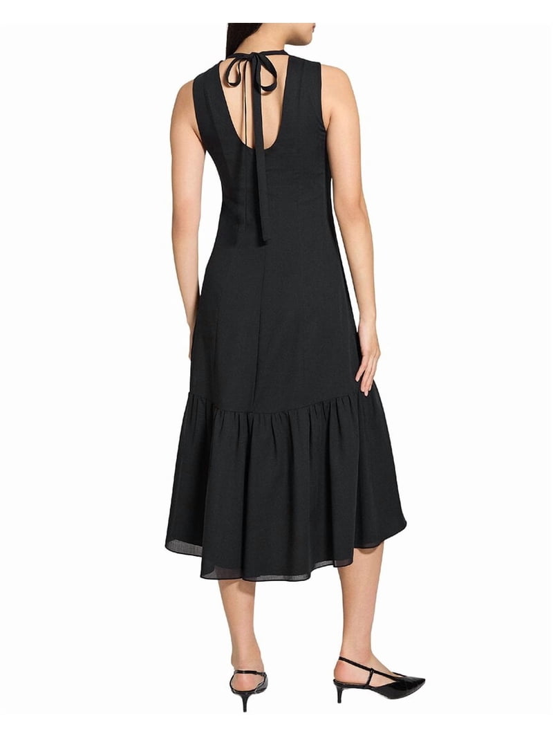 tie neck dress black Italian Summer Tie Neck Midi Dress Black main image 0