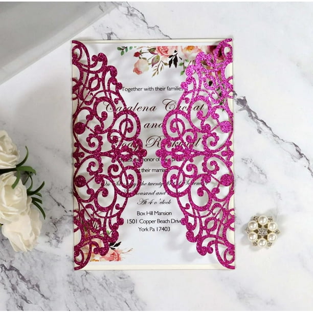 Tarjetas de invitación de boda doradas, cubiertas de purpurina, tarjetas de felicitación huecas, invitaciones de fiesta, 10 unidades por lote