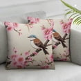 thumbnail image 2 of COMIO  Two Birds and Blossoms Peach Flowers Floral，Pillow Cute Design Hidden Zipper Home Sofa Decorative Cushion Cover Square 2pc, 2 of 6