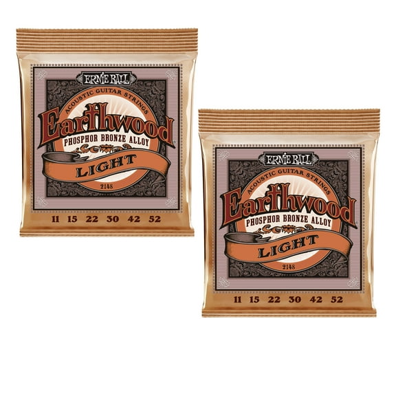 2 PACK Ernie Ball 2148 Earthwood Acoustic Phosphor Bronze Guitar Strings 11-52