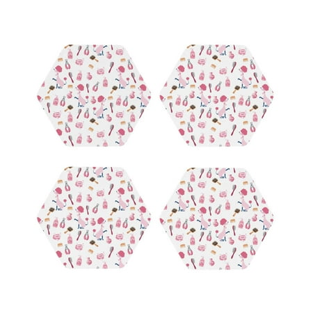 

Leather Coasters Set of 4 - Cute Poodle Dog Care Items Pink Lightweight Non-Slip Drink Coasters for Desk Anti-Scalding Desk Cup Coasters for Office Table Decor Hexagon