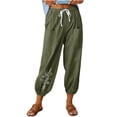 thumbnail image 1 of ameIAEA Womens Cotton Linen Pants Wide Leg Casual Print Pants Elastic Waist Drawstring Trouser with Pockets, 1 of 4