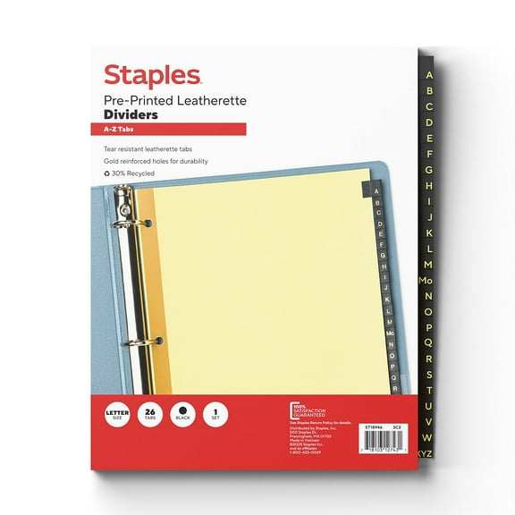 Staples Alphabetical A-Z Leather Dividers 25-Tab Black (18946/11483) 483305