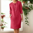 thumbnail image 2 of Women's Casual Button Dress with Pockets for Home Travel Spring Summer Autumn, 2 of 5