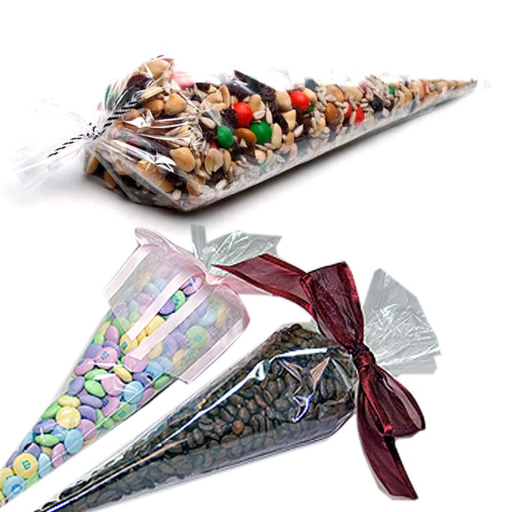 100 Clear Cone Shaped Treat Bags - 1.4 Mils Thick OPP Plastic Cello Bags  Triangle for Favor Treat Gift Bag (7.5 x 17 inch) - Walmart.com