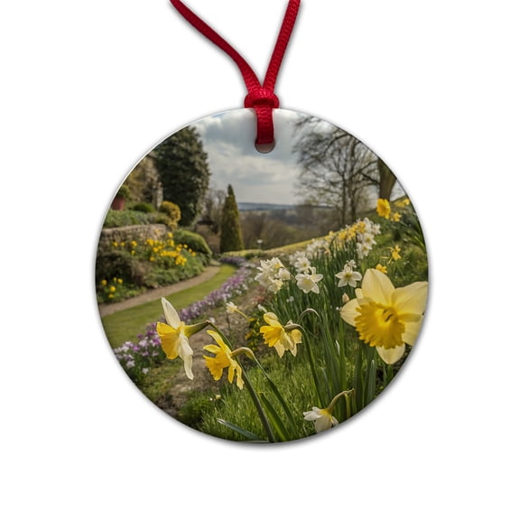Daffodils Pretty Christmas Tree Holiday Round Ceramic Ornament