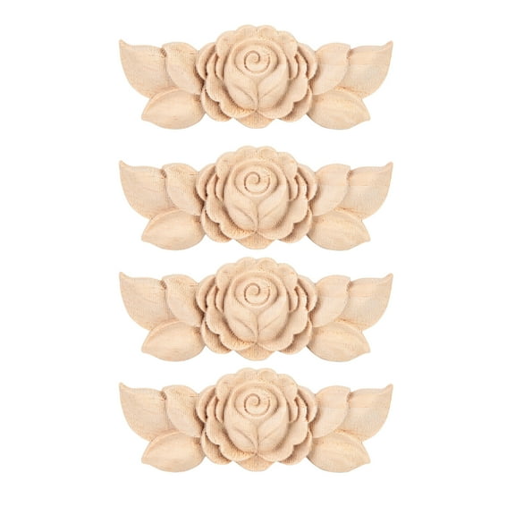 4PCS Wood Carved Corner Onlay Applique Frame Unpainted Furniture Corner Applique Supplies Wall Cabinet Decor DIY Project 3.5*1.4in