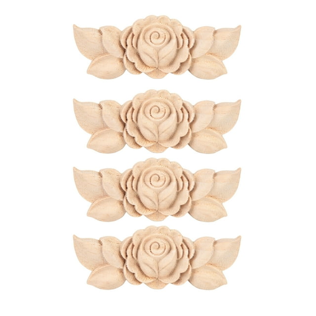 Cabinet Applique,4Pcs Flower Carved Corner Carved Applique Carved Door Applique High-Precision Functionality
