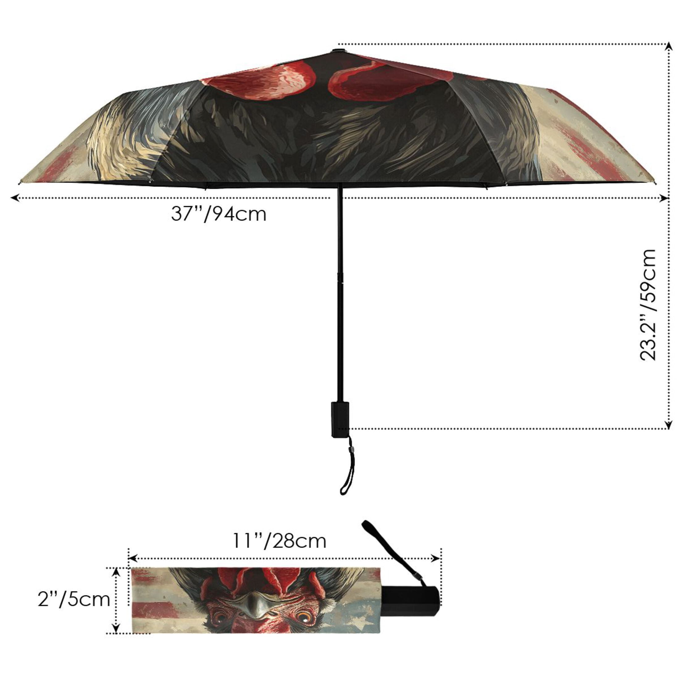 Compact Sun Umbrella Windproof Travel Umbrellas for Rain Strong Portable UV Protection Retro Chicken with American Flag