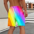 thumbnail image 5 of Yaoyar Men's Hawaiian Rainbow Print Elastic Waist Drawstring Shorts Double Layer Beach Swim Trunks with Pocket,Yellow,XL, 5 of 8