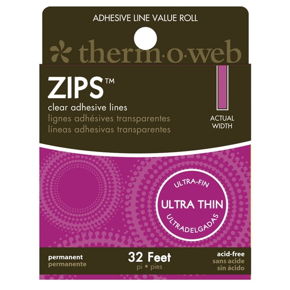 Thermoweb Zips Clear Adhesive Lines-Ultra Thin 1/8"X1/64" Thick 32'/Pkg