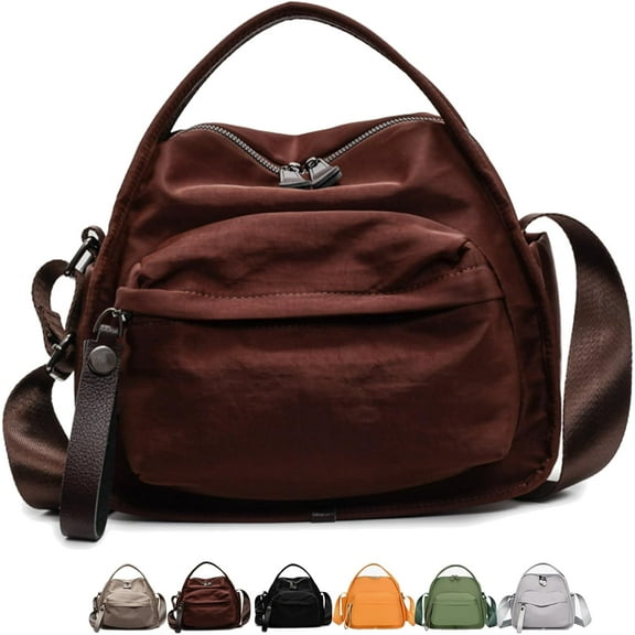 Veluna Crossbody Shoulder Bag for Women, Lightweight Large Capacity Nylon Purse with Top Handle, Solid Color Zipper Hobo Bag for Daily Use & Travel