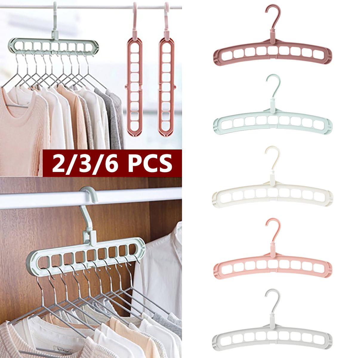 5X 9-Hole Rotate Anti-skid Folding Hanger Magic Hook Hanger Clothes Storage US 