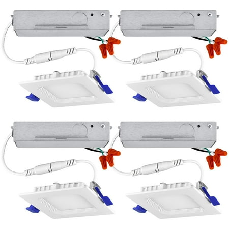 - Luxrite 3 Inch Square Ultra Thin LED Recessed Light with Junction Box, 7W, 3000K Soft White Dimmable, 450 Lumens, Slim Recessed Ceiling Light, IC Rated Airtight, Damp Rated & ETL Listed (4-Pack)