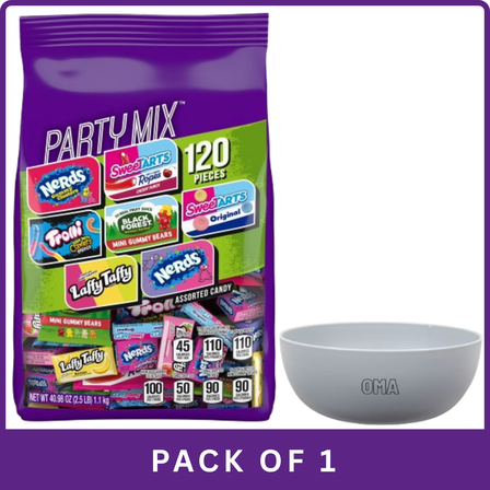 Ferrara Assorted Party Mix Variety Bag (40.9 oz, 120-pc)- With Olive White Bowl By OMA