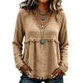 thumbnail image 5 of Women's Plus Size Long Sleeved V Neck T Shirts Causal Loose Fit Solid Tops Ladies Fall Ruffle Hem Going out Tees Khaki02 XXXL, 5 of 5