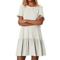thumbnail image 5 of Mohiass Tshirt Dress Women Summer Short Sleeve Casual Dresses Drop Waist Ruffle Hem Babydoll Dress Cute Crewneck Mini Dresses White XL, 5 of 5