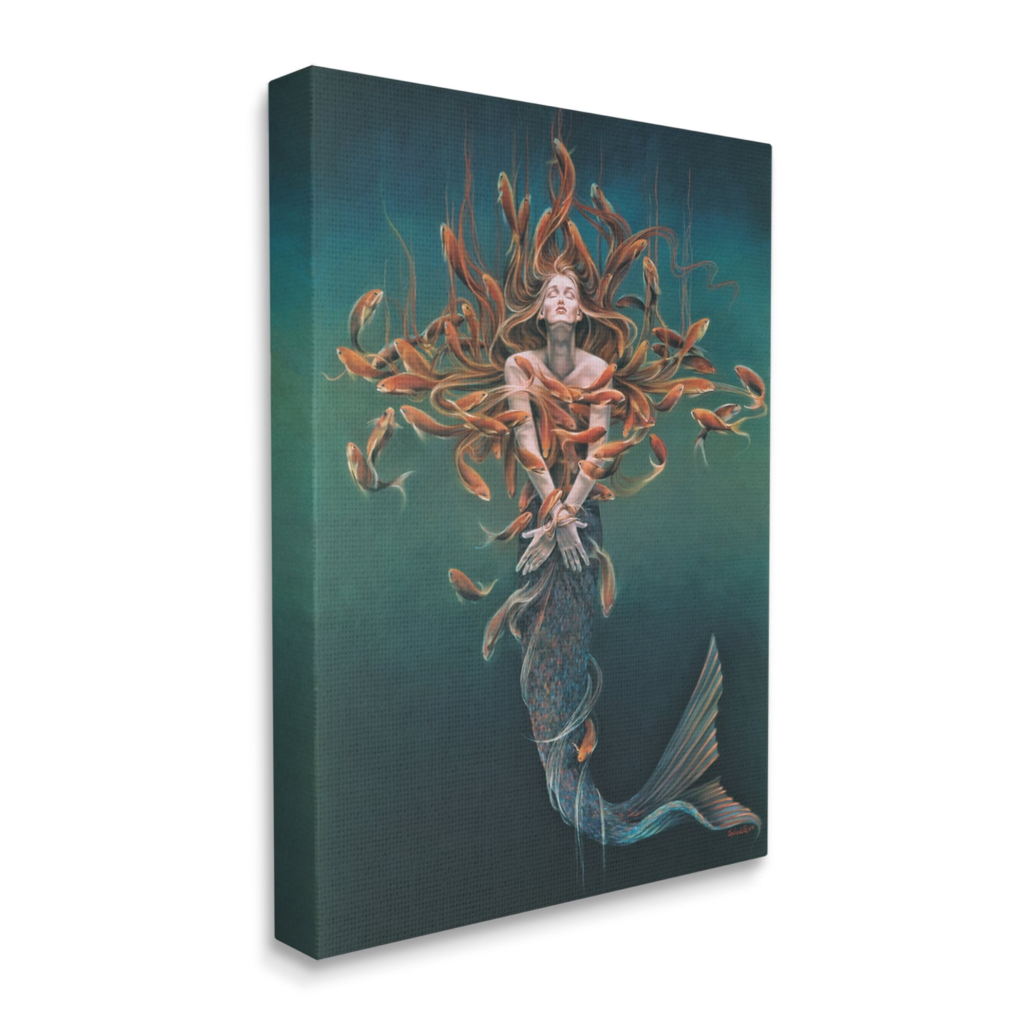 Stupell Industries Mermaid Fish Swirling Painting Fairy Tales & Fantasy Painting Gallery Wrapped Canvas Print Wall Art
