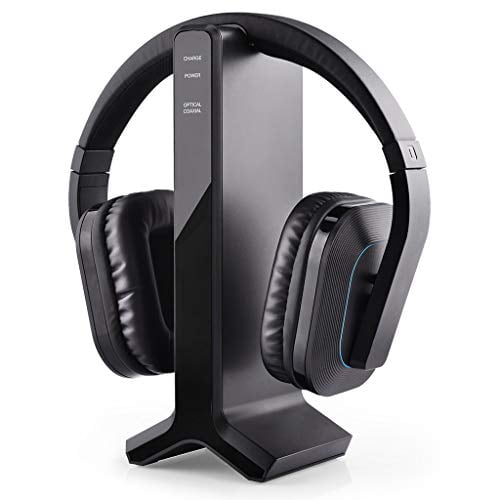 Avantree HT280 Auriculares inalámbricos para ver televisión con base de carga de transmisor RF 2.4G, sistema óptico digital, auriculares de alto volumen ideales para personas mayores, alcance de 100 p