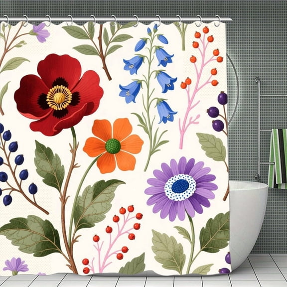 Boho Colorful Blossom Flowers Print Shower Curtain,Modern Fabric Waterproof Shower Curtain Set with Hooks 70.8×70.8Inch (180×180cm)