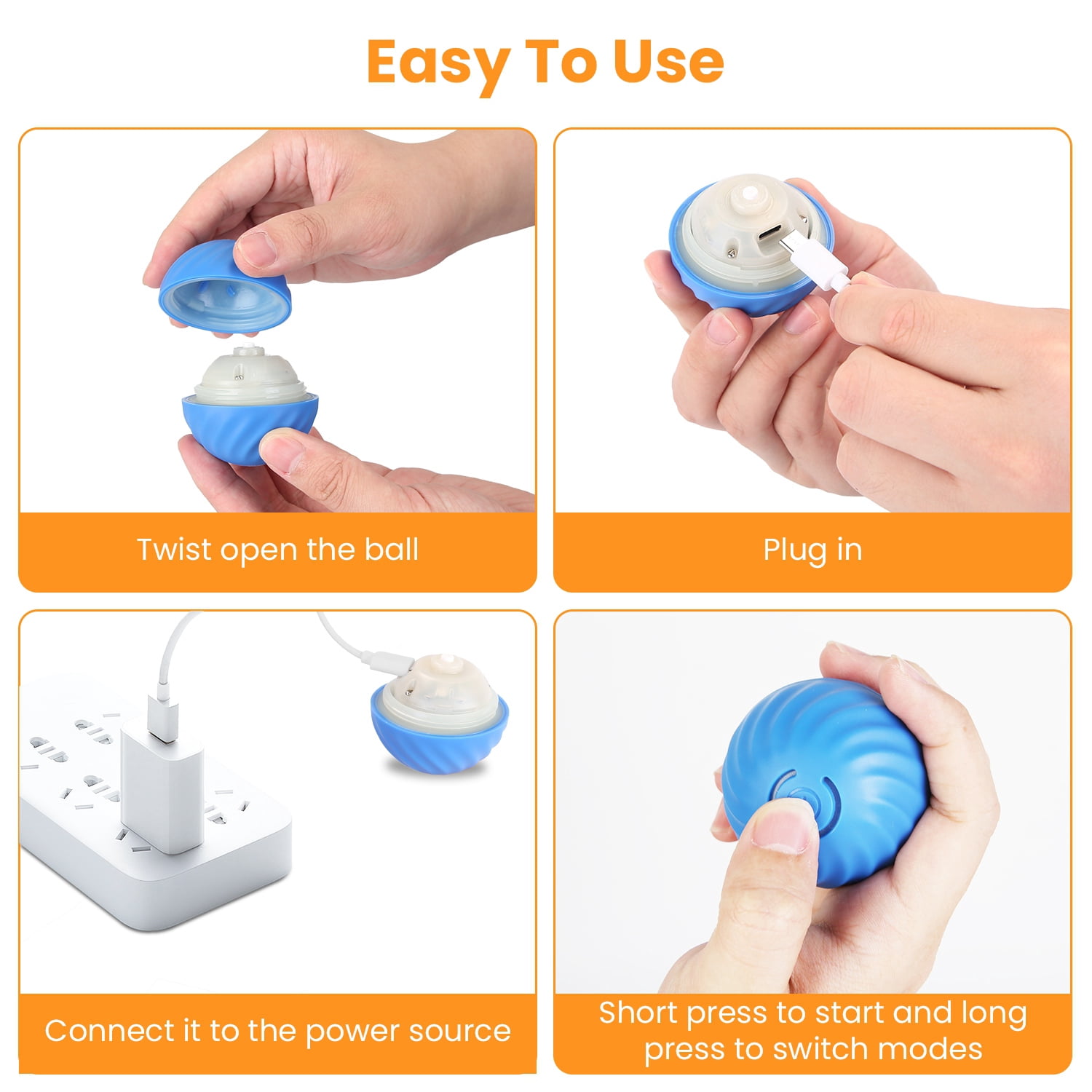 1Pc Rechargeable Fast Rolling Ball in Pouch Cat Toys, Indoor Motion Activated Interactive Catching Game
