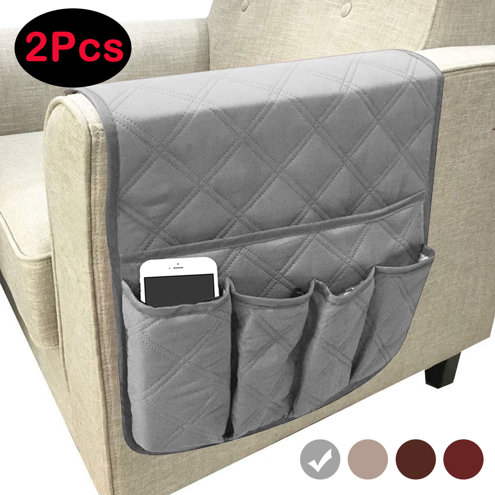 Pair Quilted Arm Rest Caps Armchair Organiser Chair Sofa Remote Control Holder 