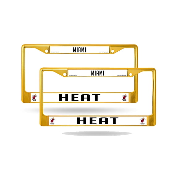 Miami Basketball Heat Gold Painted Chrome Metal License Plate Frame - Set of 2 Frames