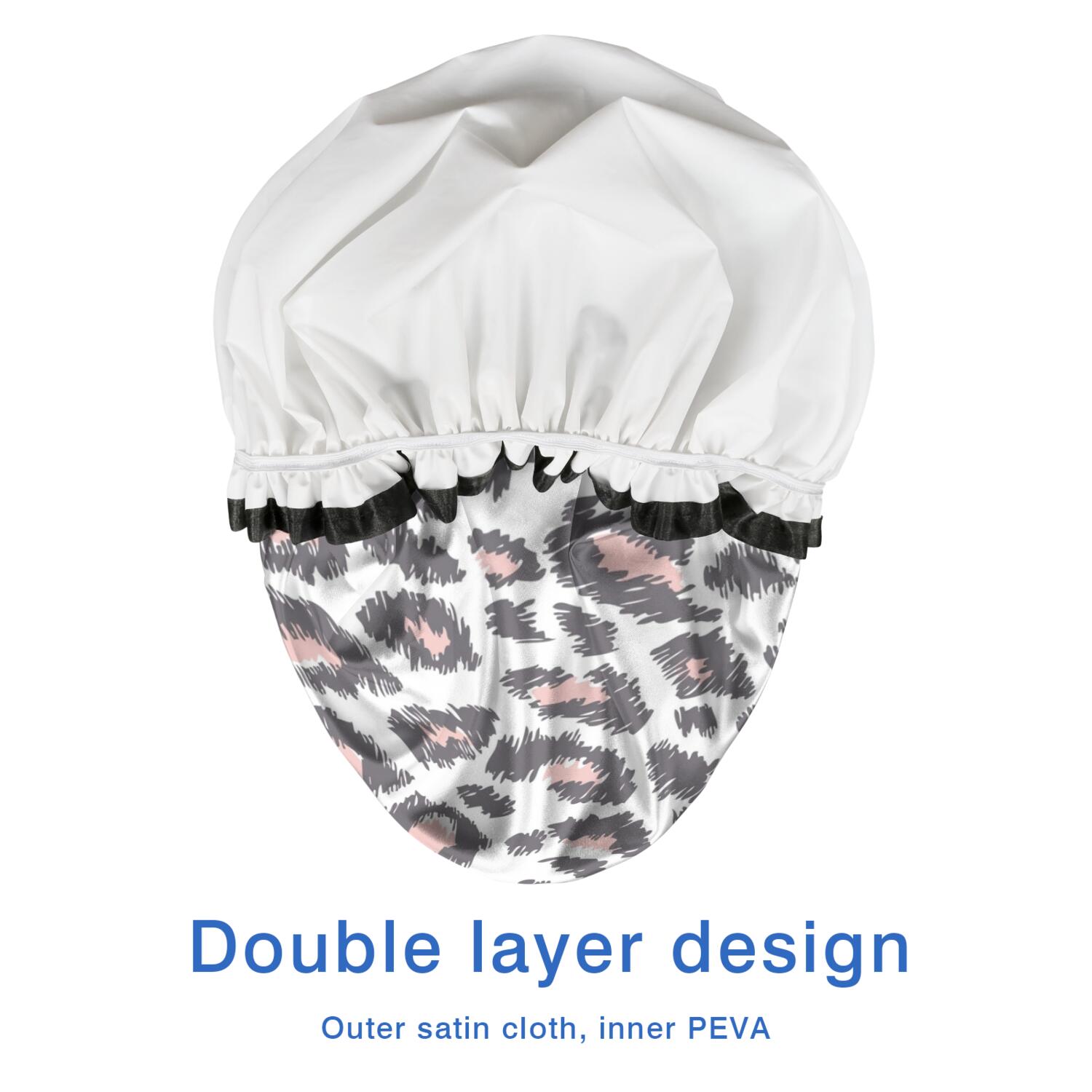 Shower Caps,White and Pink Of Leopard Print Waterproof Shower Cap for Women 4 Pieces,Double Reusable Hair Cover for Shower PEVA Elastic Stretch Hem