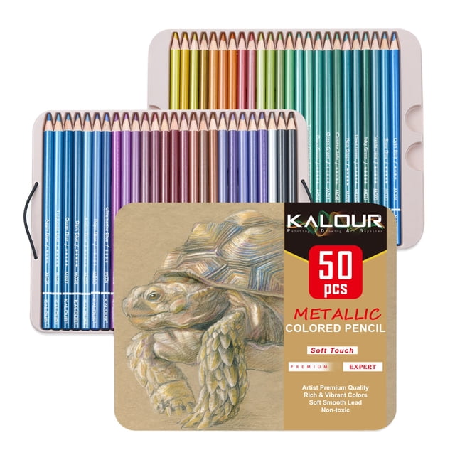 Lápices de Colores KALOUR Set Metálico de 50 piezas con Núcleo Suave