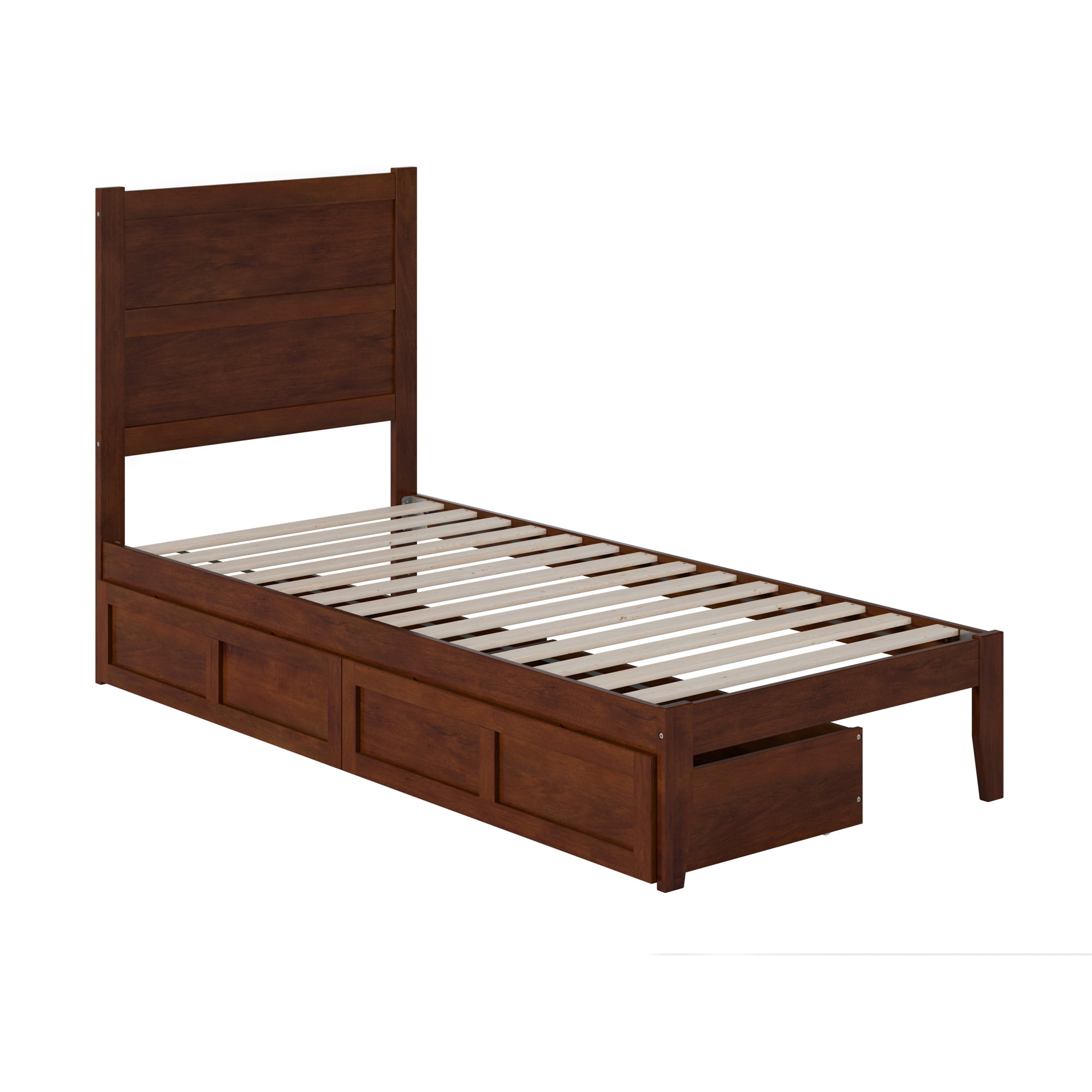 AFI NoHo 14" Twin XL Wood Platform Bed Frame with Set of 2 Storage Drawers, Walnut