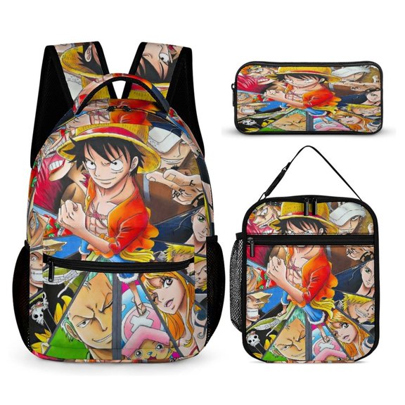 One Backpack Piece 17 Inch 3 Piece Set with Insulated Lunch Bag and Pencil Case, Bookbag Laptop Backpack Cartoon Durable Lightweight Casual Backpack