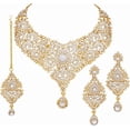 thumbnail image 2 of Indian Bollywood Fashion Style Gold Plated Wedding & Bridal Necklace Earrings Tikka Rhinestone Jewelry Set, 2 of 2