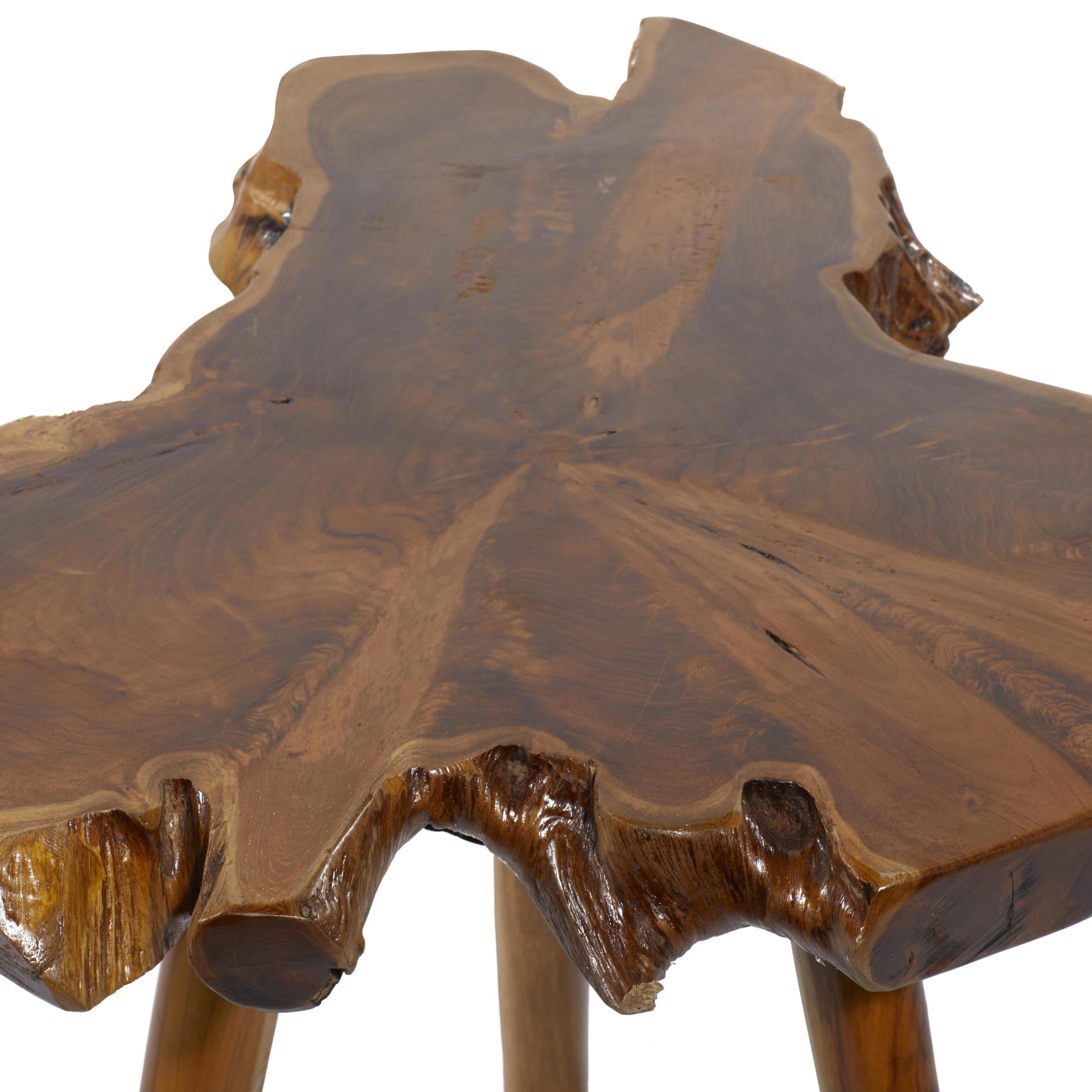DecMode 27" x 20" Brown Teak Wood Handmade Live Edge Accent Table with Tripod Legs, 1-Piece