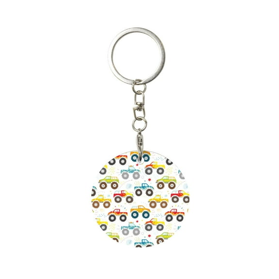 Naloa Cartoon Monster Trucks Print Round Keychain Keychain Key Ring, Key Tag, Key Chain Bulk for Gift Accessories (Round)