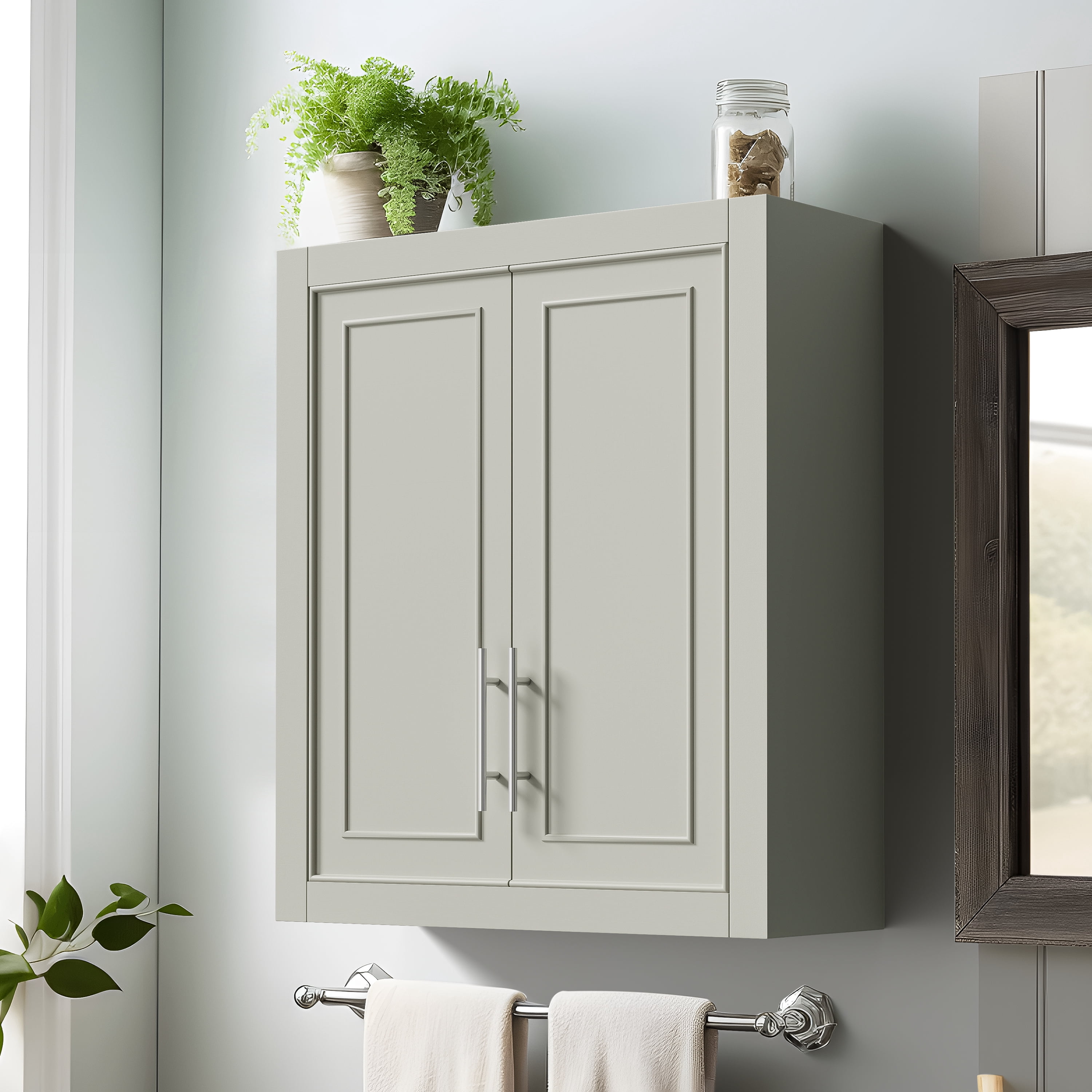 Modern Rectangle Wood Medicine Cabinet Wall Mount Bathroom Cabinet Wall Cabinet,Gray