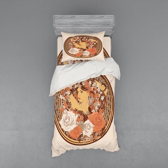 Ambesonne Ethnic Bedding Set 3 Pcs, Hippie Girl Floral, Twin, Brown