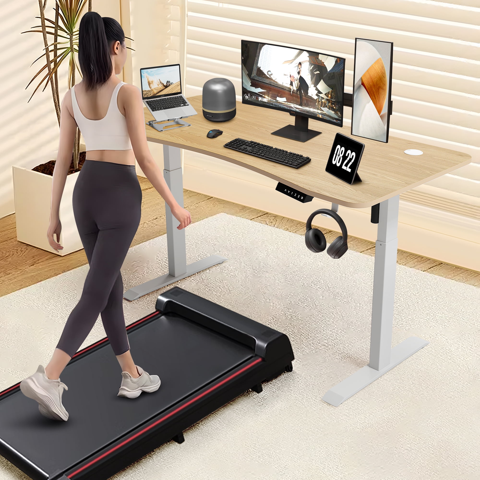 Standing Desk Adjustable Height- 48 x 24 Inches Whole Piece Desktop Stand Up Desk, Electric Standing Desk, Sit to Stand Desk for Home Office Computer Desk, Wood